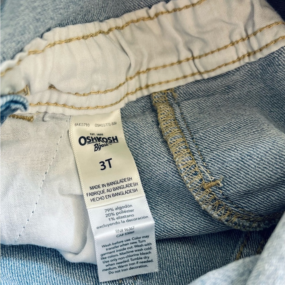 OshKosh B'gosh Blue Short Overalls with Butterfly Embroidery | Girls 3T - Picture 2 of 5